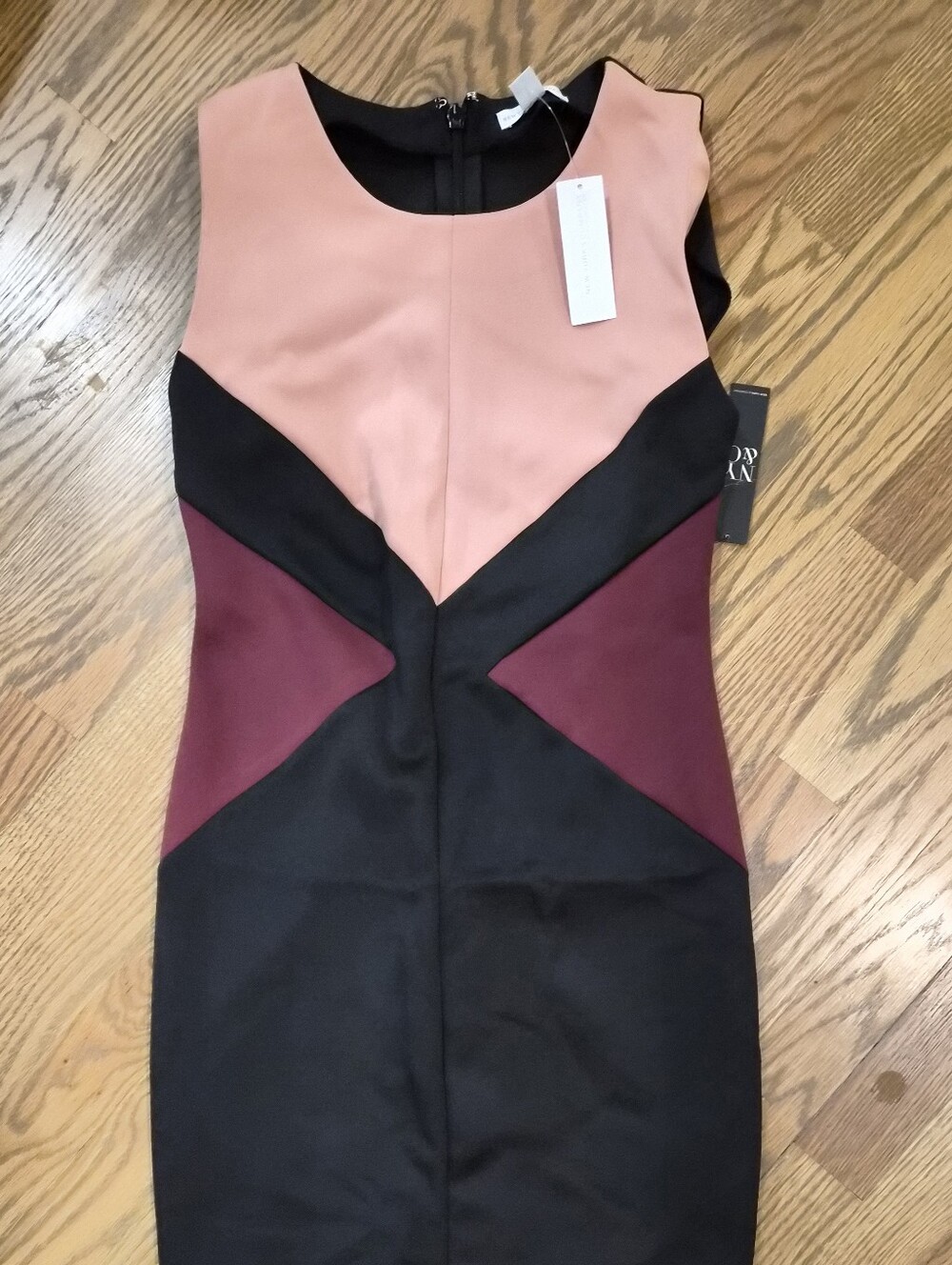 New York & Company Peach, Burgundy & Black Colorblock Midi Dress